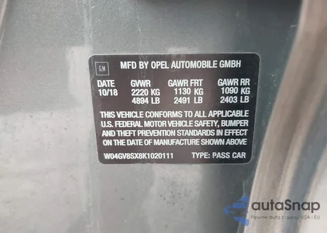 2019 Buick Regal Tourx Awd Essence z USA, uszkodzony, nr VIN W04GV8SX8K1020111